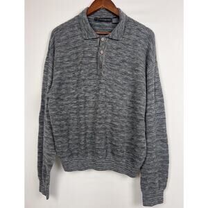 Jhane Barnes Mens Wool Blend L Knit Sweater Gray Textured Button Polo Pullover